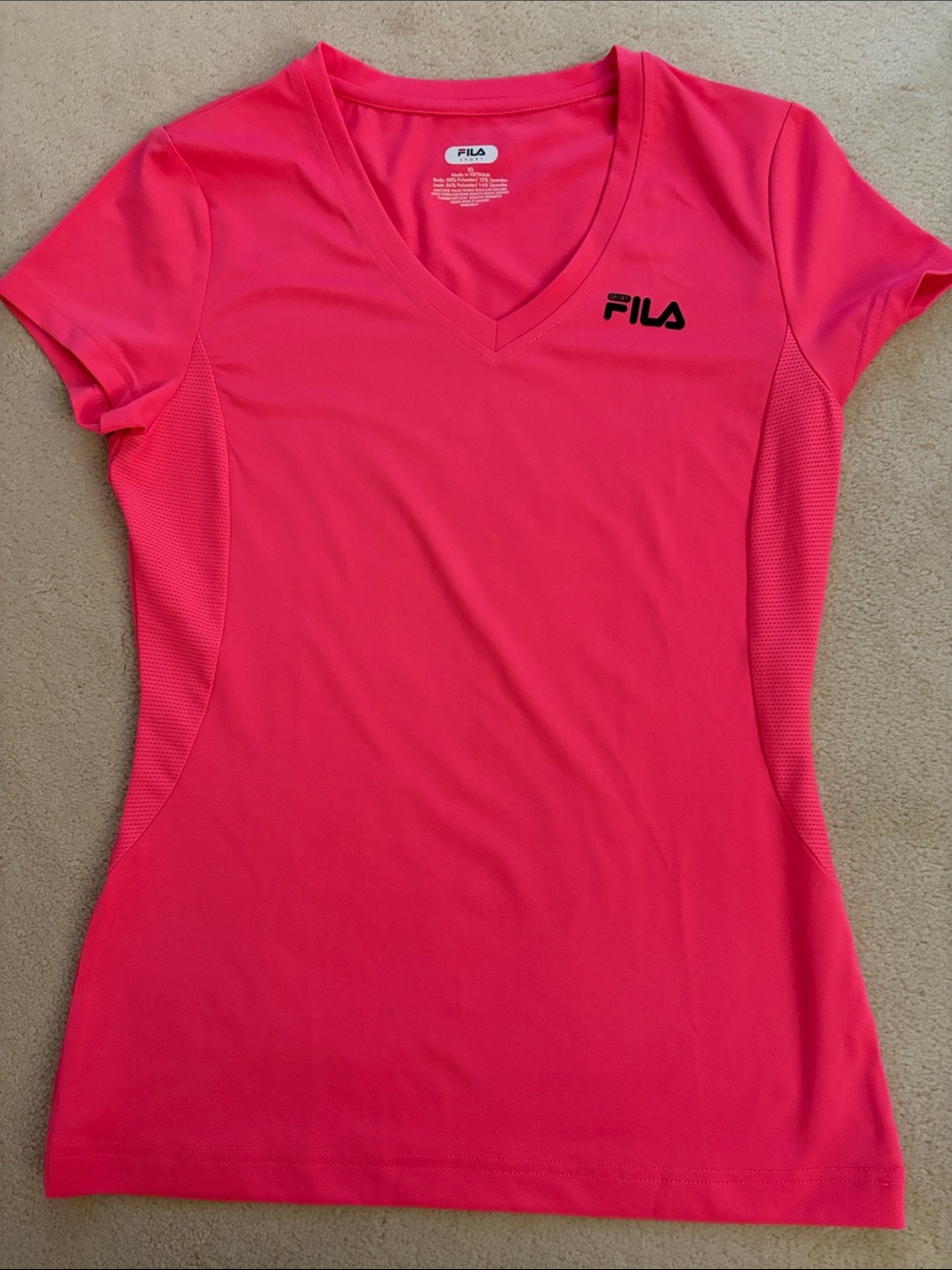 Fila Women's V-Neck Short Sleeve Tee in Bright Pink